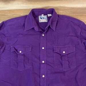 RED LODGE Mens Flannel Long Sleeve Purple Western Pearl Snap Shirt Large